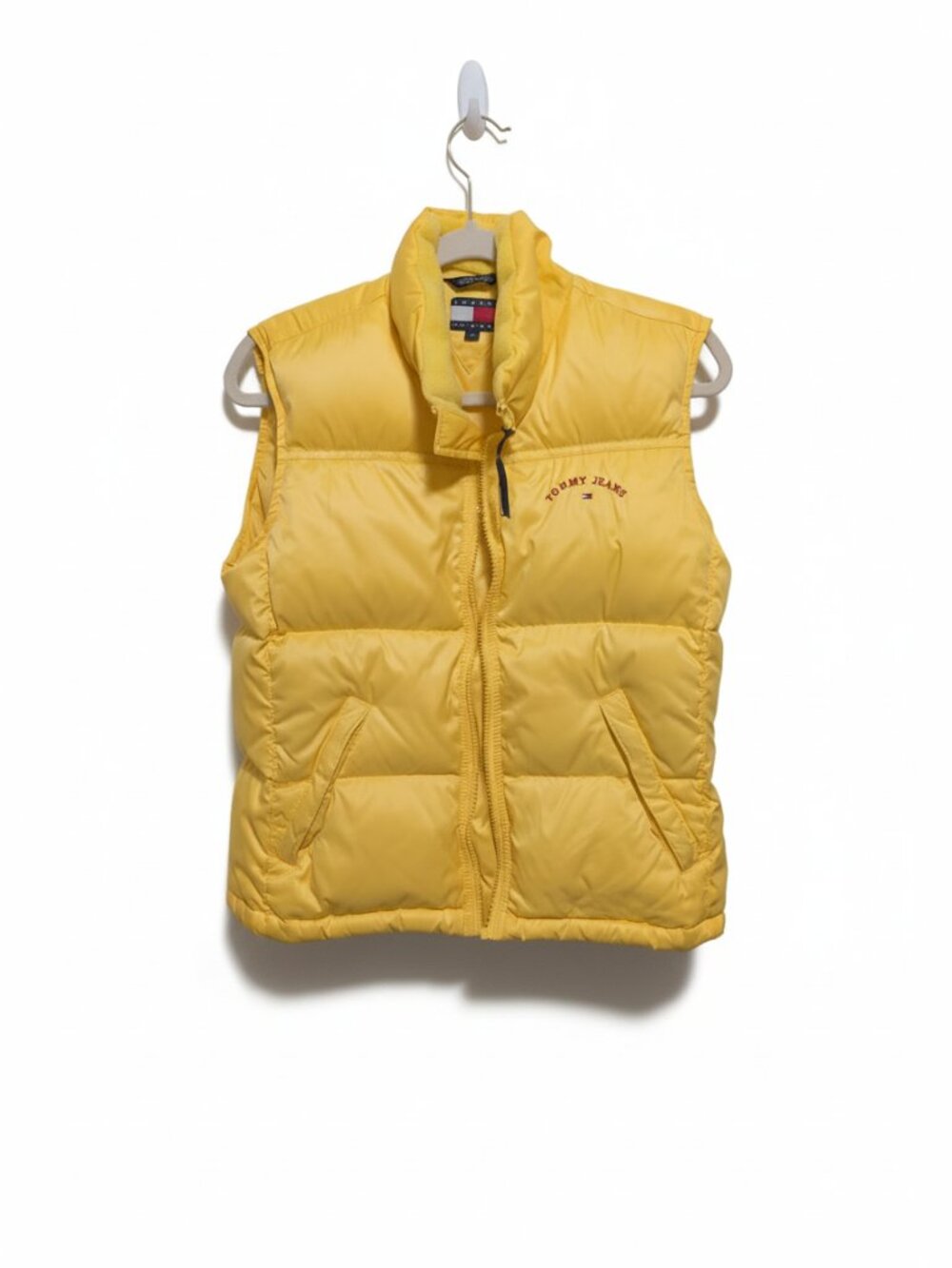 Tommy Jeans Puffer Vest Yellow Fleece Lined Collar Zip Front Size M